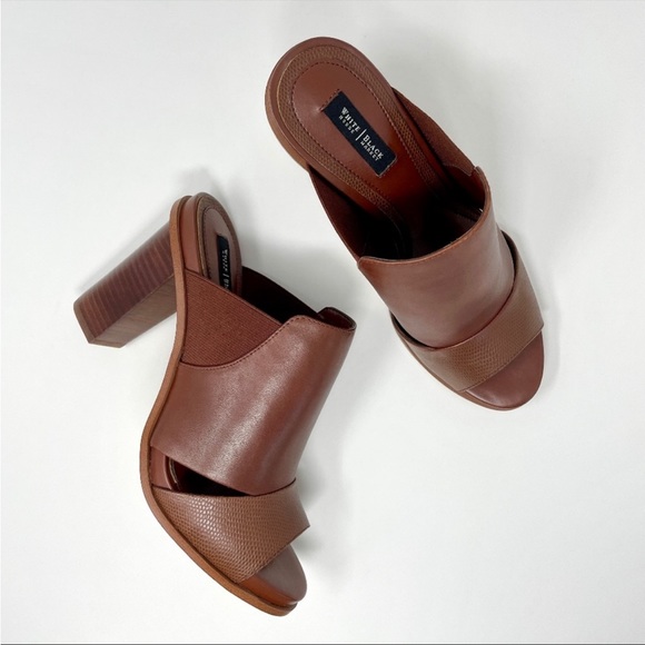 🆕 NIB White House Black Market Caylee Brown Leather Mule Peep-Toe Block Heel 10 - Picture 1 of 13